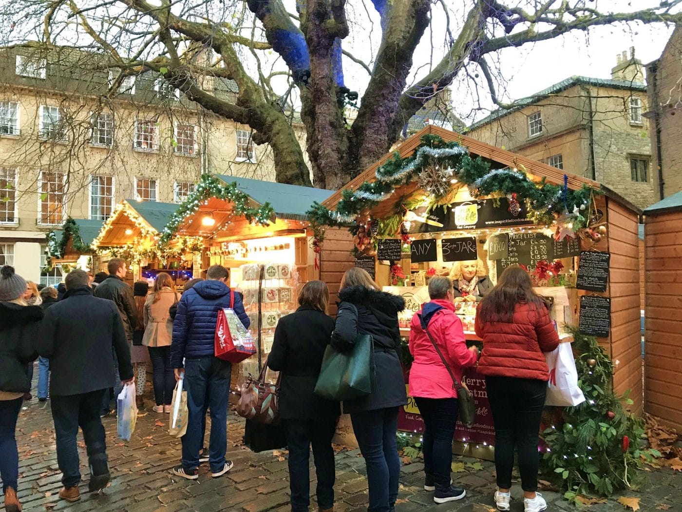 Twinkly stalls at Bath Christmas market